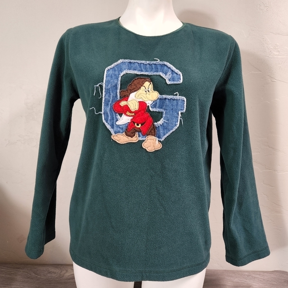 Disney Grumpy Green Top Fleece Embroidered Vintage Denim Snow White Seven Dwarfs